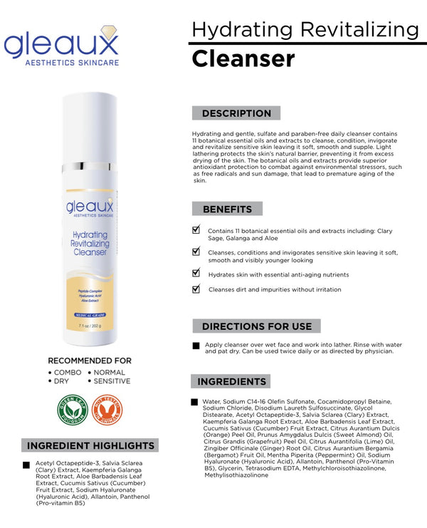 Hydrating Revitalizing Cleanser product sheet: description, benefits, directions and ingredients
